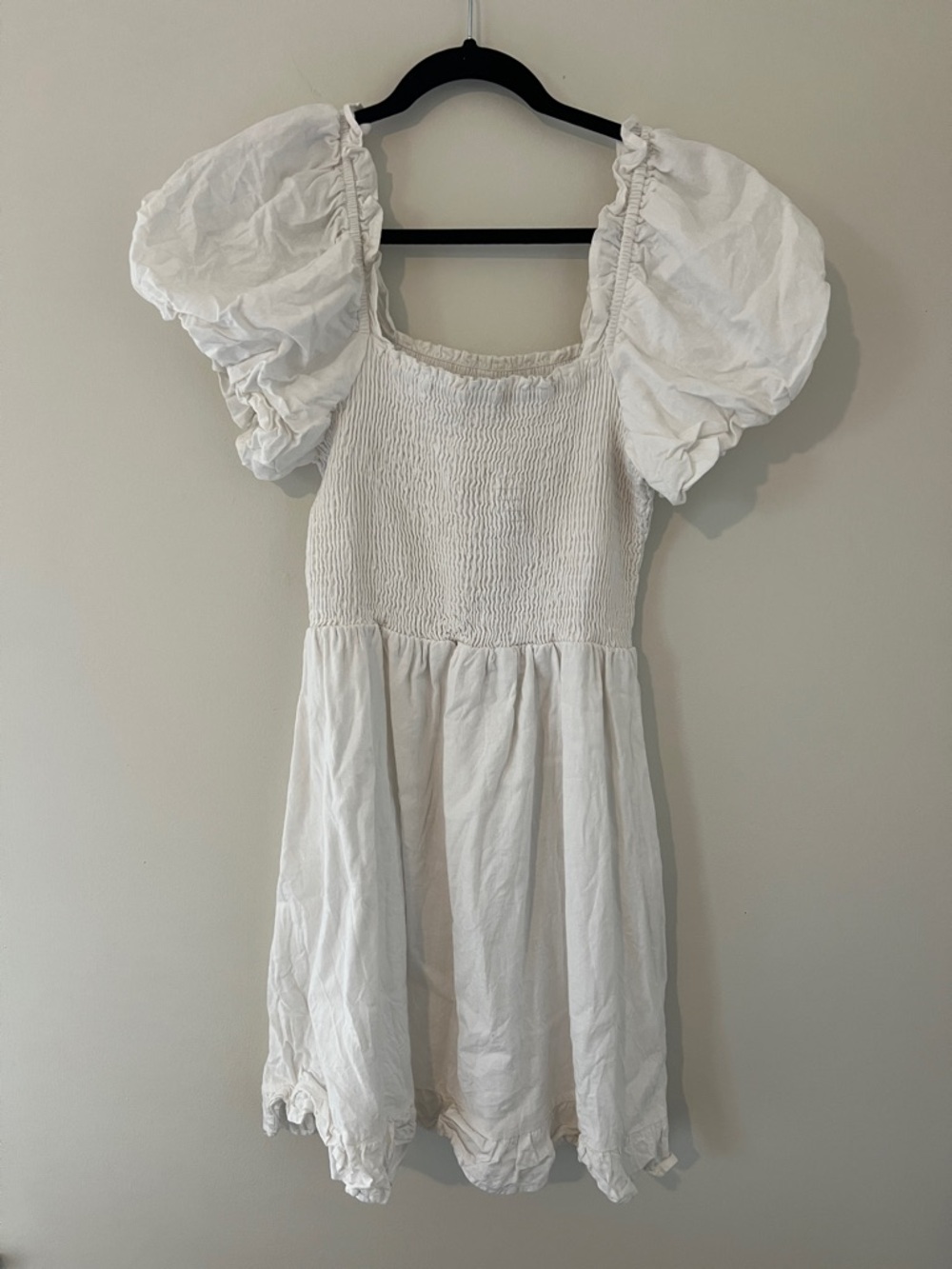 Show Me Your MuMu White Puff-Sleeve Smocked Mini Dress